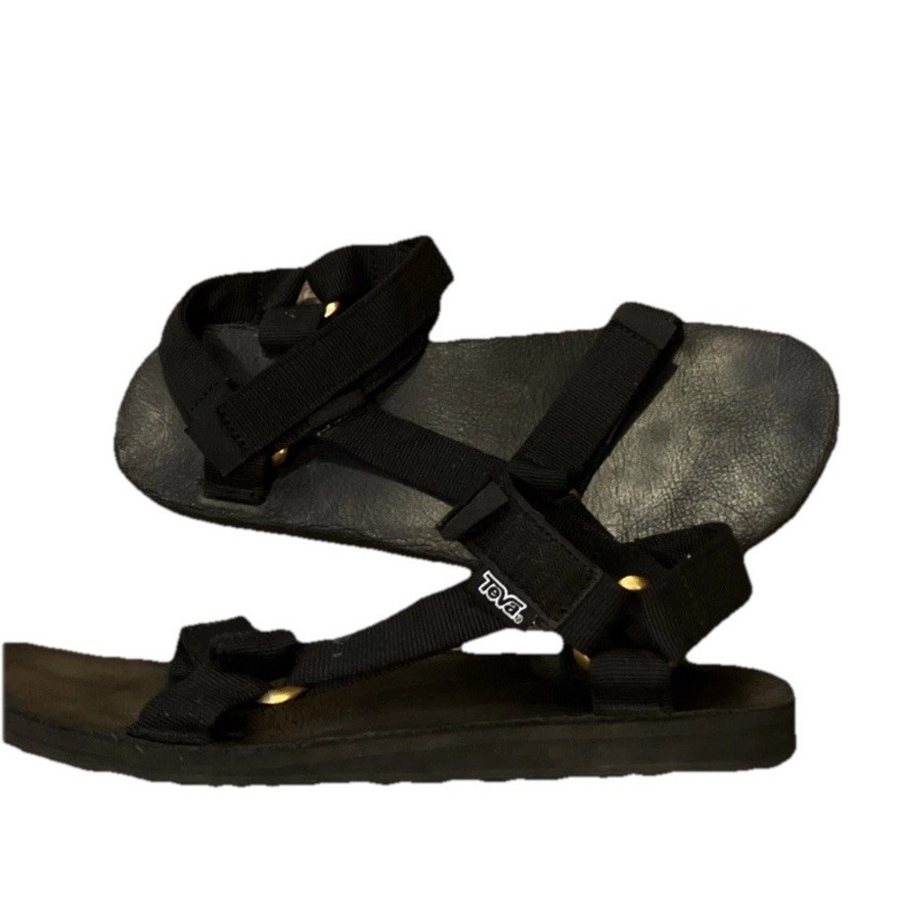 Teva Original Universal Lux Sandal - Black Leather w/ Gold Buckles Men's Sz 12